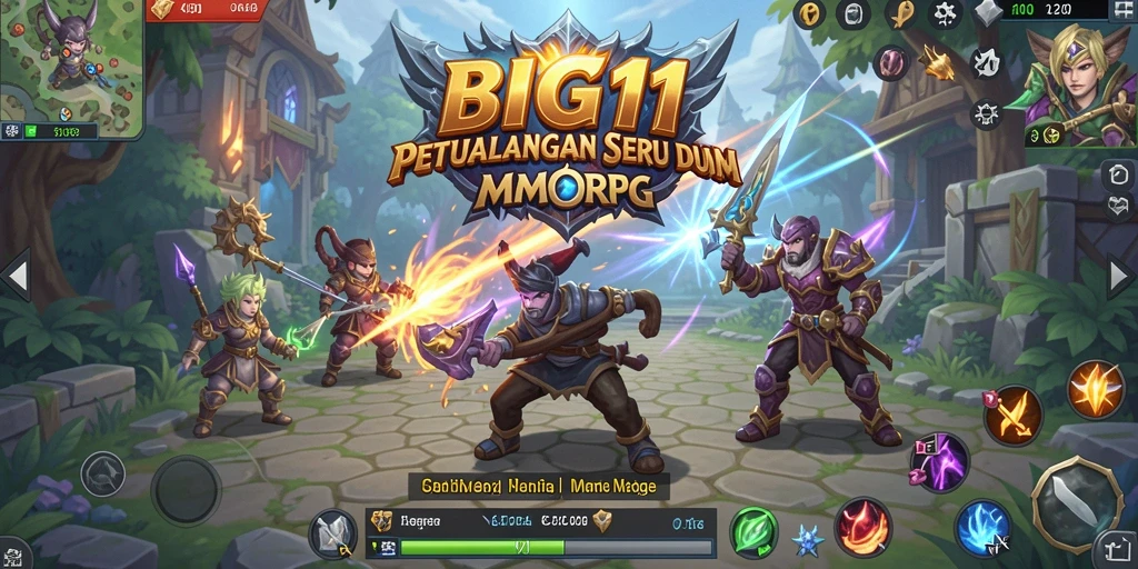 Screenshot utama BIG11 menampilkan pertarungan epik dalam petualangan MMORPG.