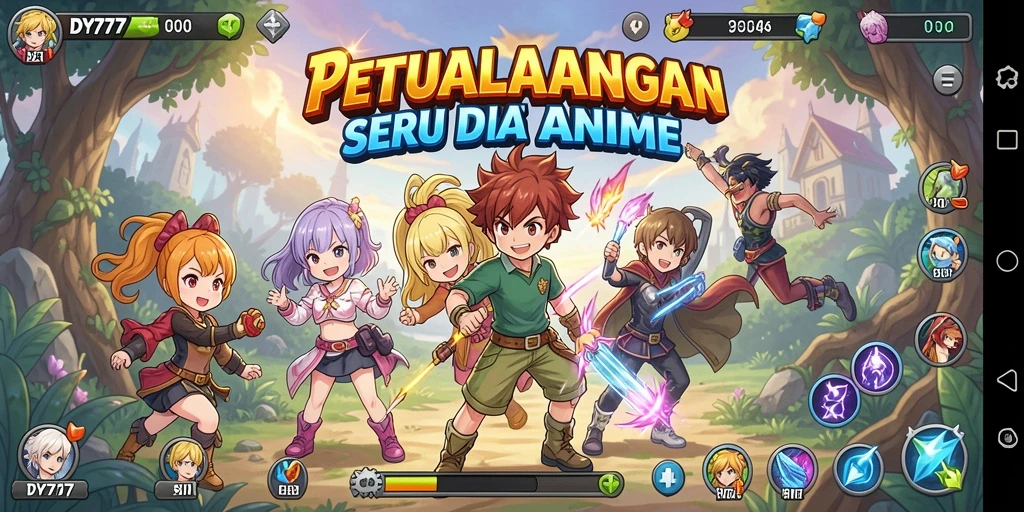 Screenshot DY777 menampilkan karakter anime dalam pertempuran seru.