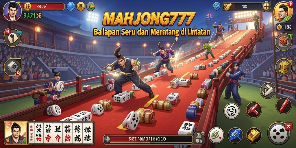 Tangkapan layar permainan MAHJONG777 menunjukkan aksi balapan yang mendebarkan.